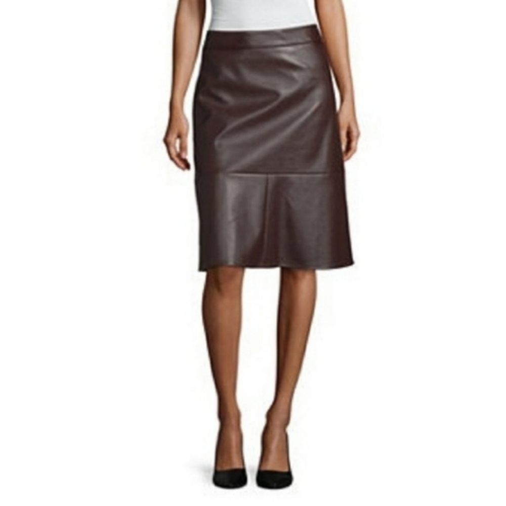 Liz Claiborne Vegan Leather Midi Skirt - Chocolate Brown - (Size 18) NWT